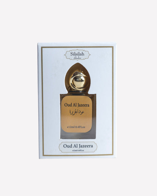 Perfume bottle with packaging on a white background