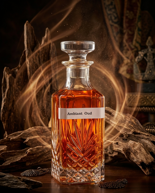 Decanter of Ambiant Oud with decorative background