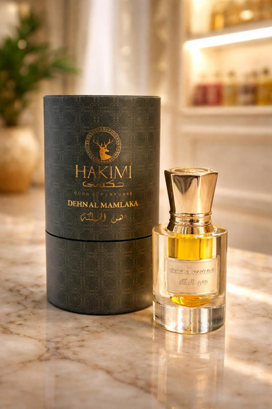 Hakimi perfume bottle and packaging on a marble surface