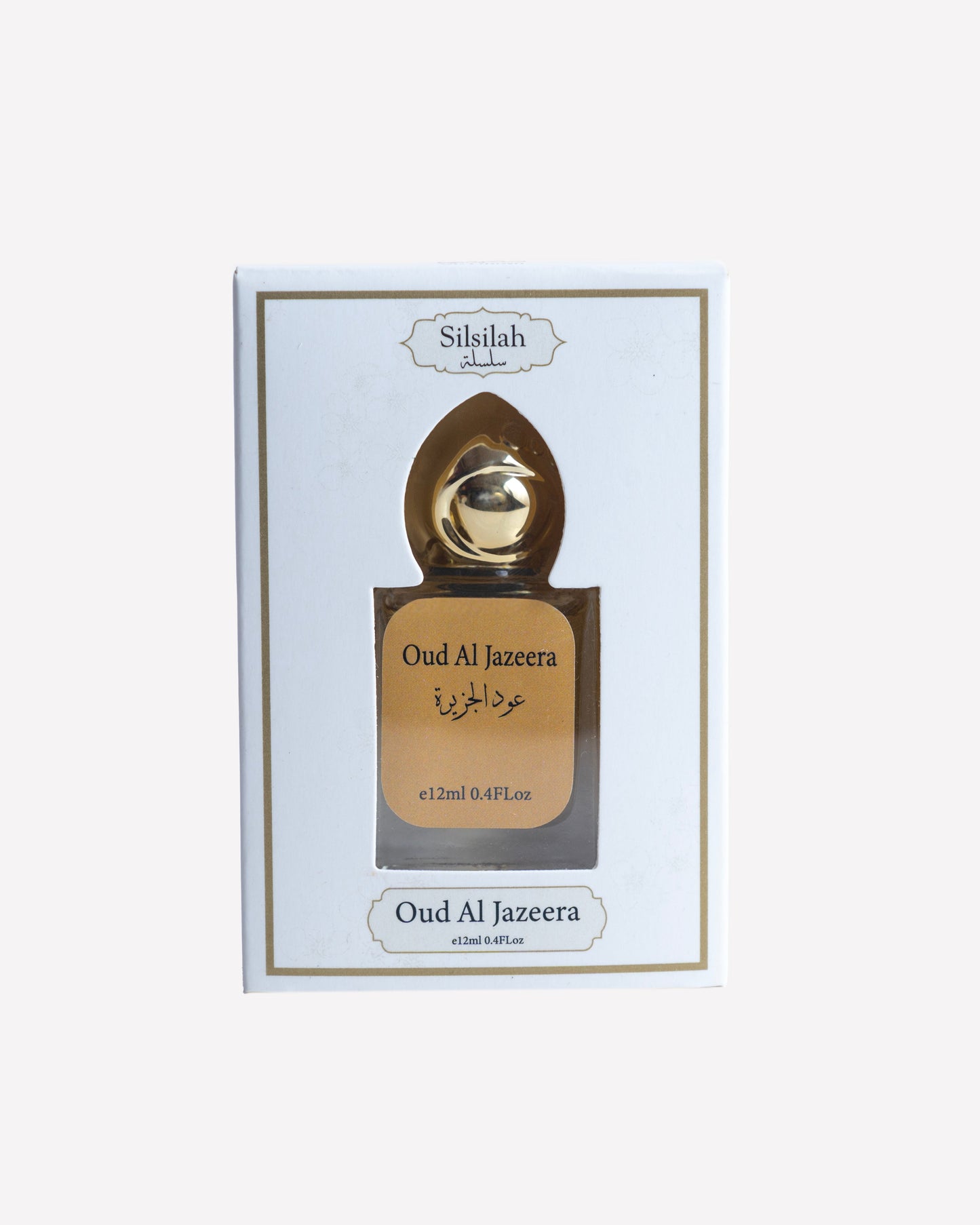 Perfume bottle with packaging on a white background