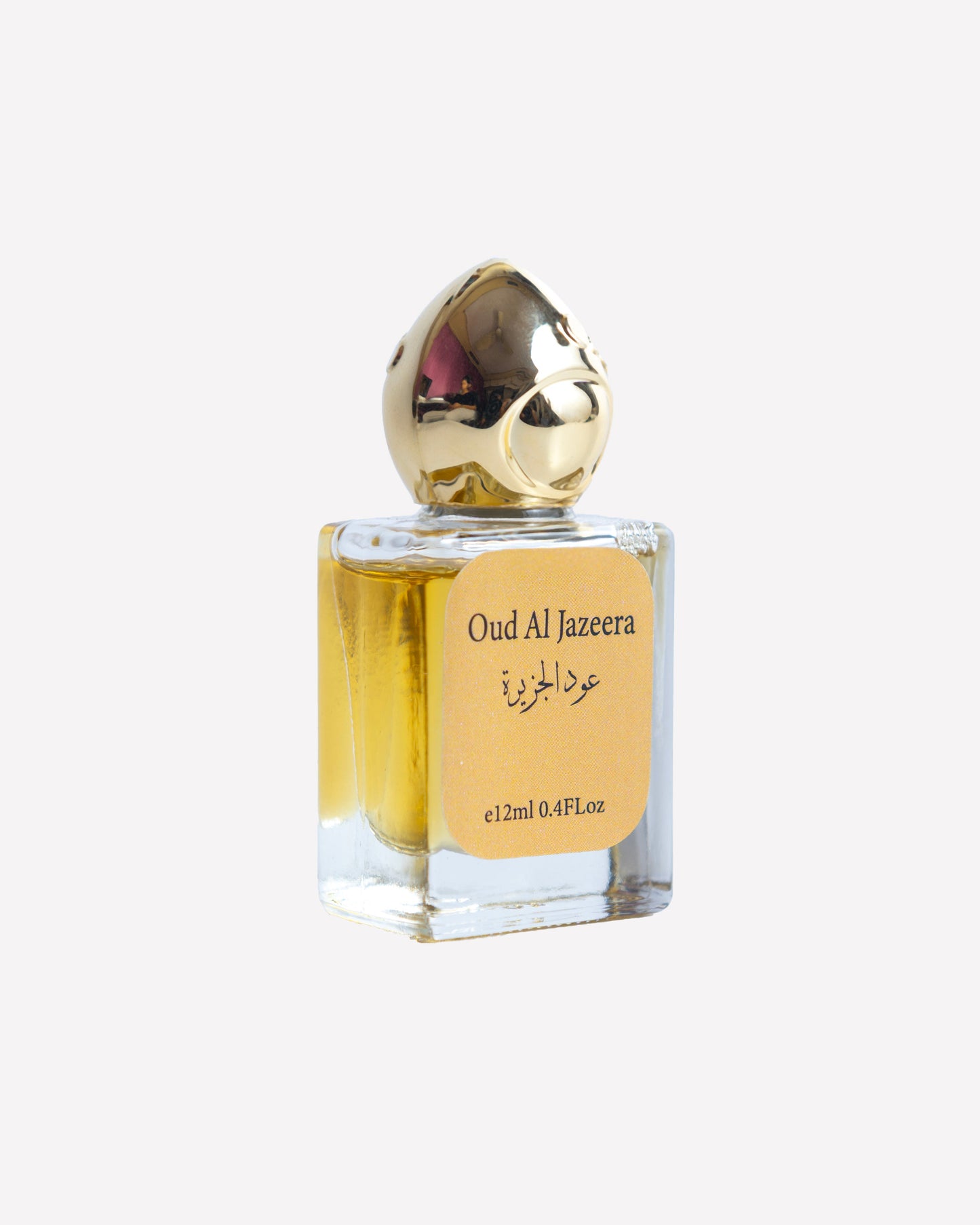 Perfume bottle with gold cap on a white background