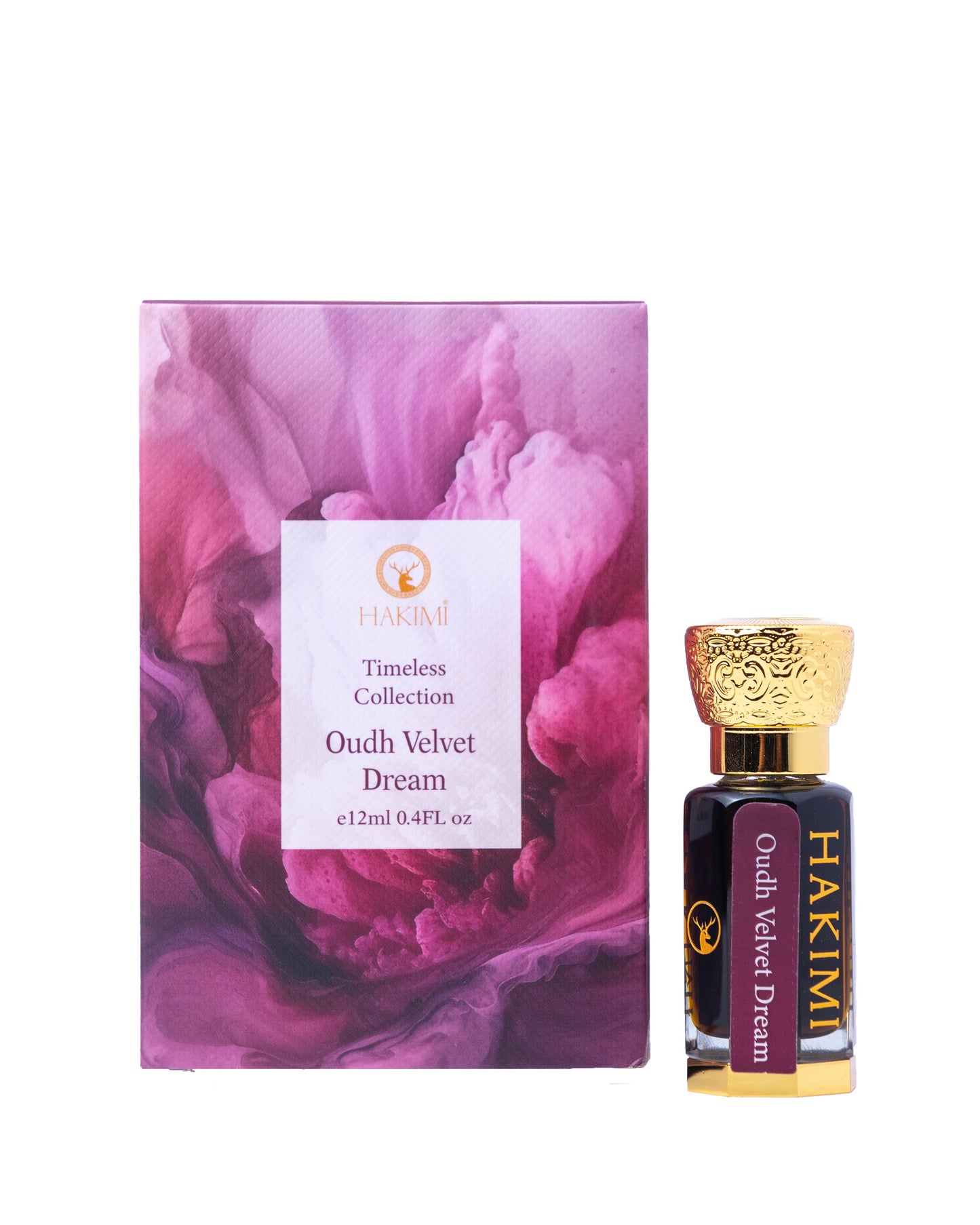 Perfume bottle and packaging with floral design on a white background